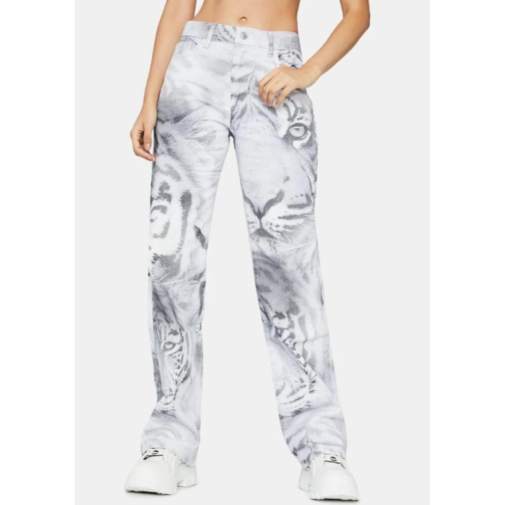 Jaded London‎ Tiger Fade Print Slouchy Fit Jeans Baggy Boyfriend Gray Size 26